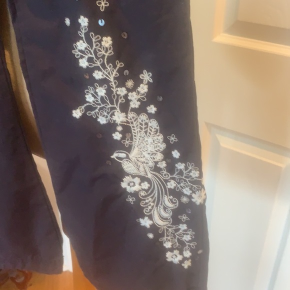 Y2K Limited Too Pants embroidered embellished sequins birds flowers navy blue 8 - Picture 8 of 16